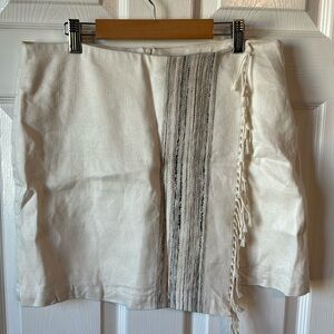 Matison Stone Beige Fringe Boho Faux Wrap Skirt ivory